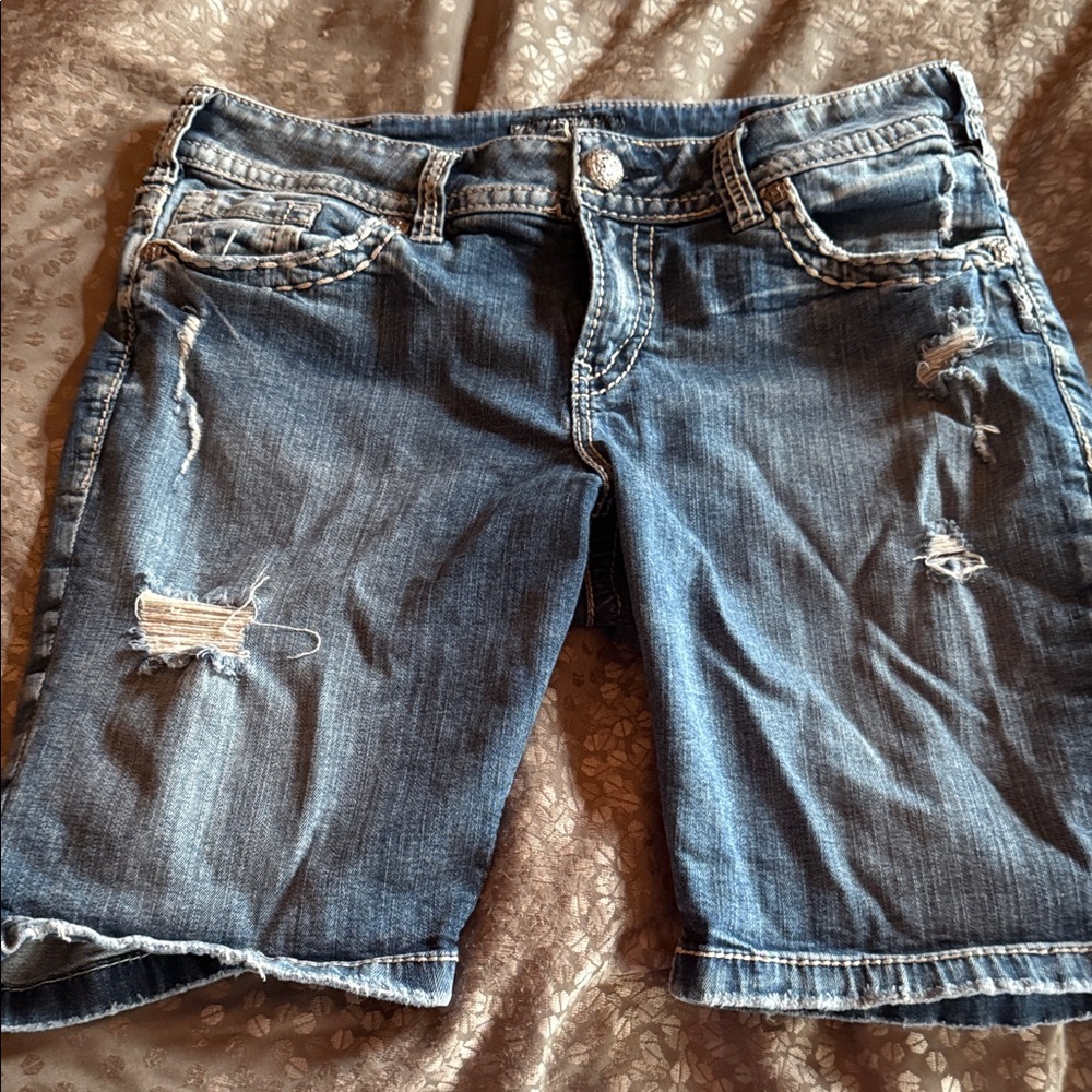 Silver Jeans Blue Distressed Jean Shorts
